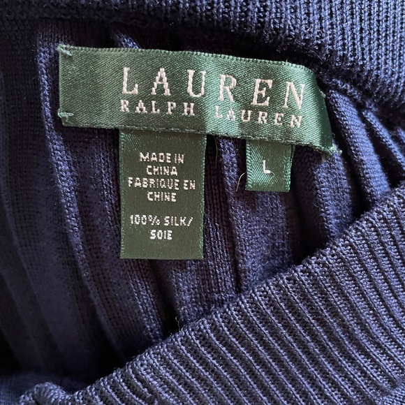 COPY - Ralph Lauren 100% navy/red, silk pleated knit skirt, US L (fits XL too). - Picture 5 of 5